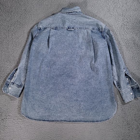 Chic Joc Shirt Mens 40 Blue Heavyweight Denim Cotton Long Sleeve Designer Button - Picture 7 of 9